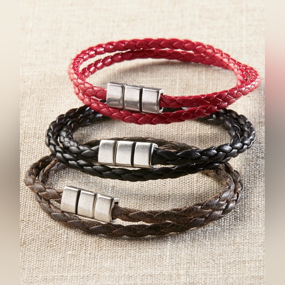 Nwt Torino Leather Company braided Leather magnetic bracelet xl 8-1/4